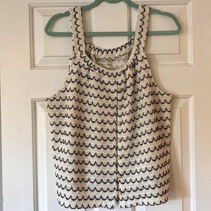 EUC Madewell size XL sleeveless top, knit/woven, cream w black scallop pattern